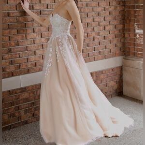 Tiffany Designs Elegant Strapless Lace Prom Dress
